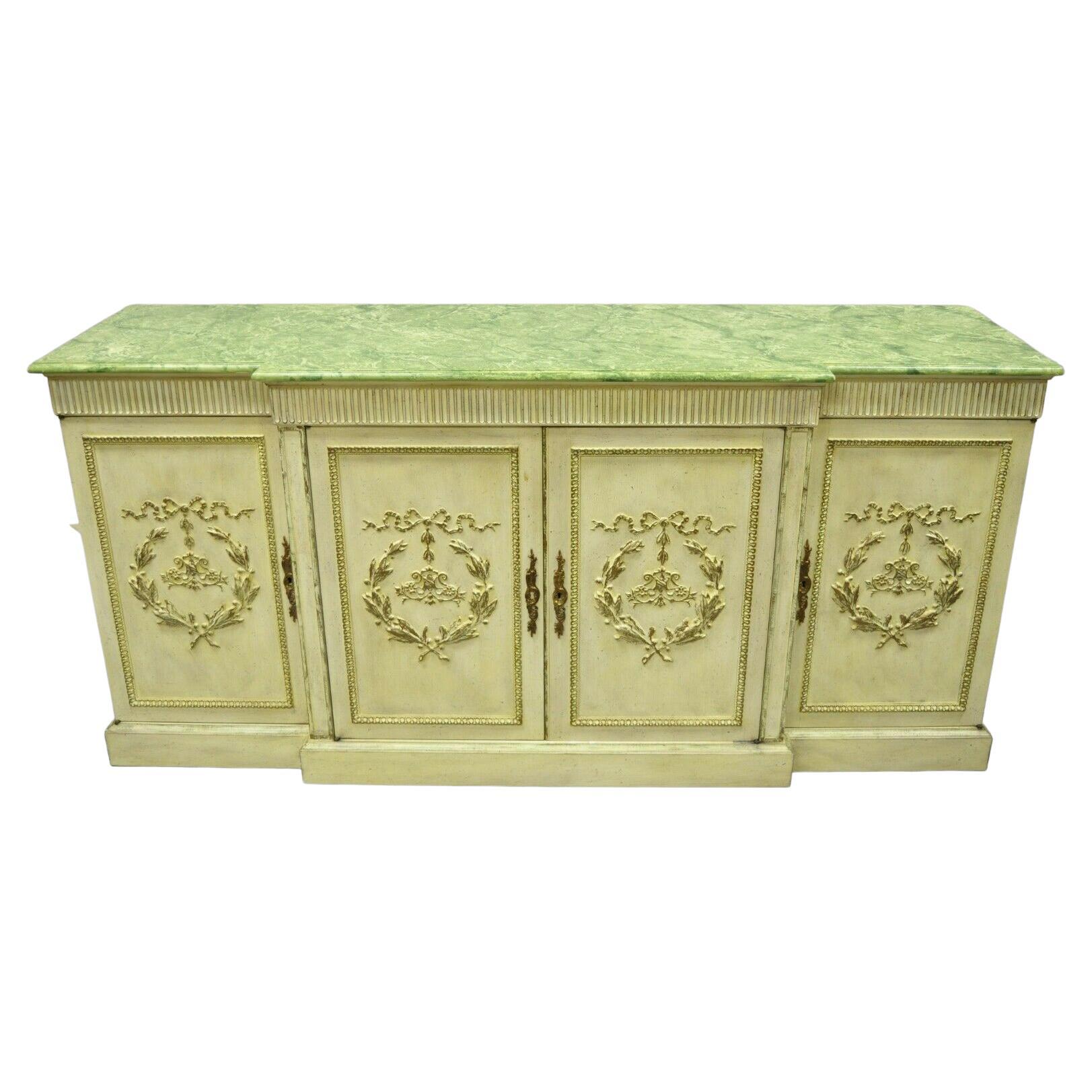Vintage Italian Neoclassical Buffet Sideboard Credenza Green Faux Marble Top For Sale