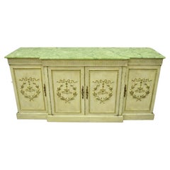 Vintage Italian Neoclassical Buffet Sideboard Credenza Green Faux Marble Top