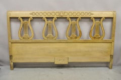 Vintage Italian Neoclassical Carved Lyre Harp Wooden King Size Bed Headboard