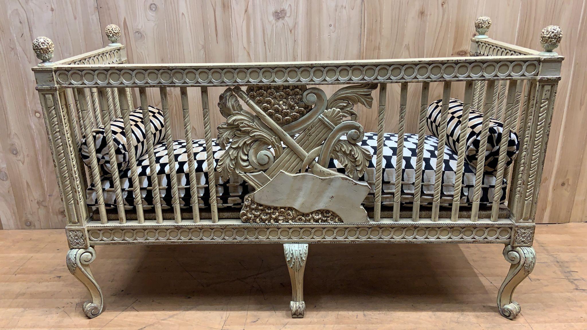 Vintage Italian Neoclassical Carved Settee Bench For Sale 4