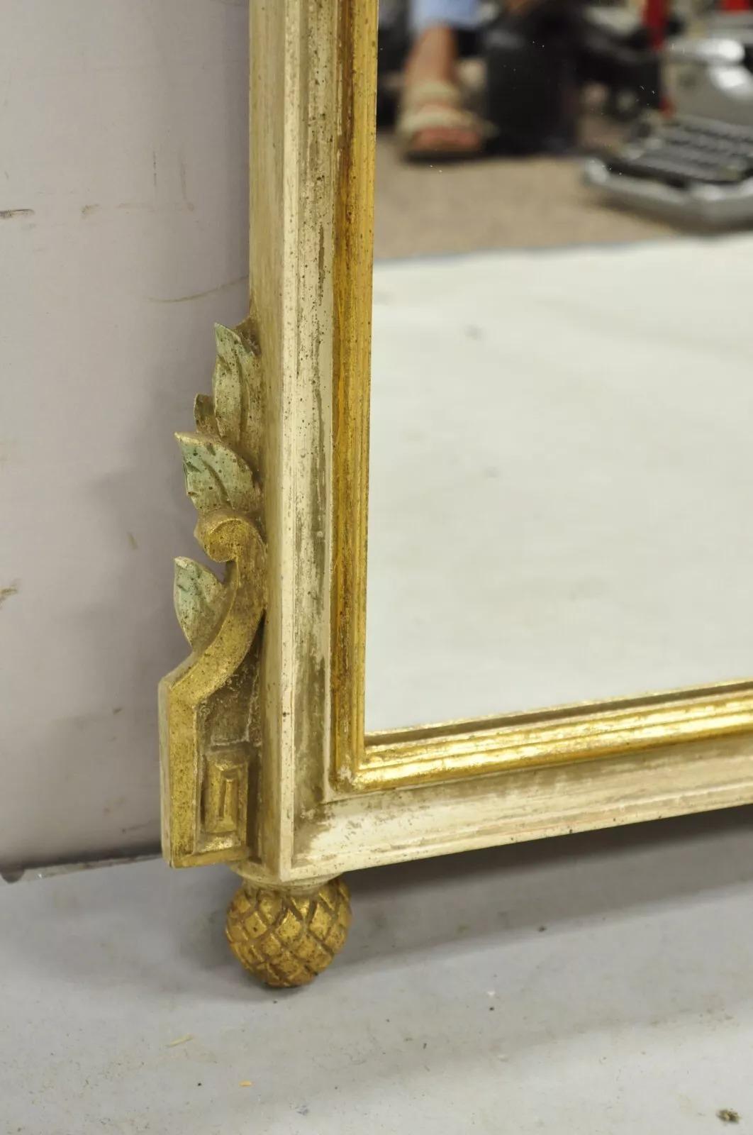 Vintage Italian Neoclassical Carved Wood Painted Birds & Flowers Wall Mirror For Sale 2