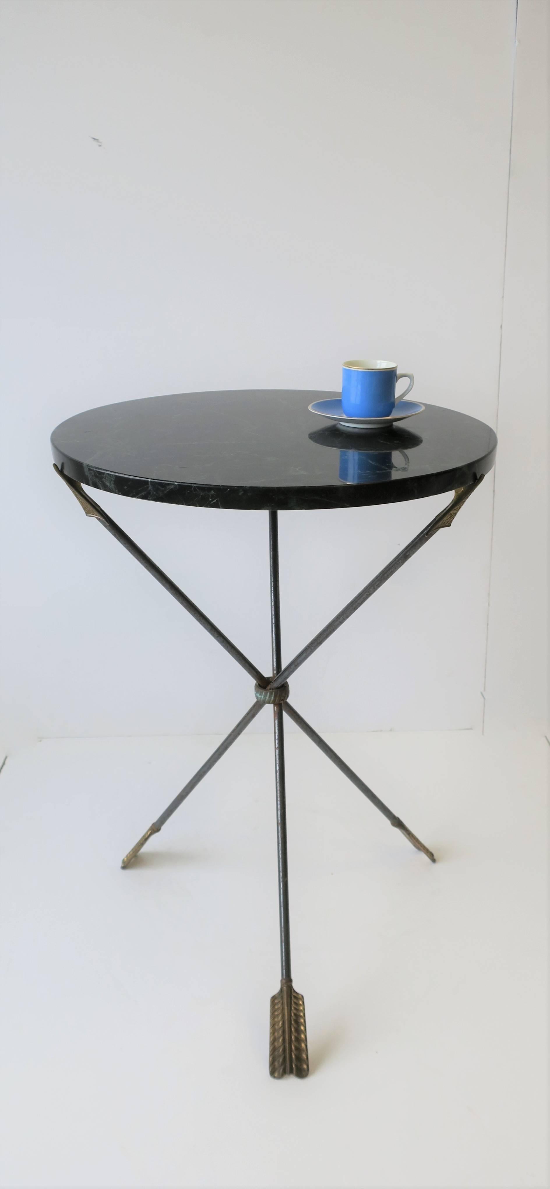 Enameled Italian Neoclassical Dark Green Marble and Brass Tripod Side Table