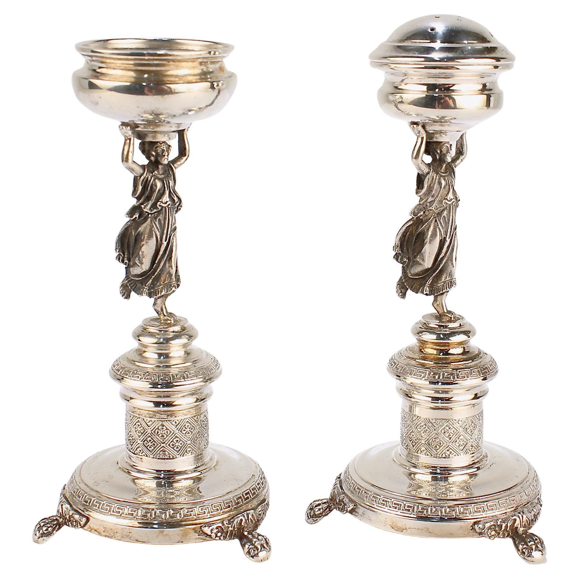 Vintage Italian Neoclassical Figural 800 Silver Pedestal Salt & Pepper Shaker