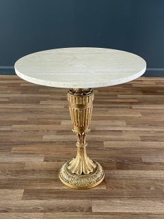 Tavolino neoclassico italiano d'epoca con piedistallo in legno dorato