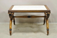 Vintage Italian Neoclassical Low Marble Top Curule X-Frame Accent Side Table