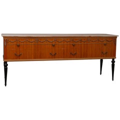 Vintage Italian Neoclassical Marble-Top Exotic Wood Sideboard, 20th Century