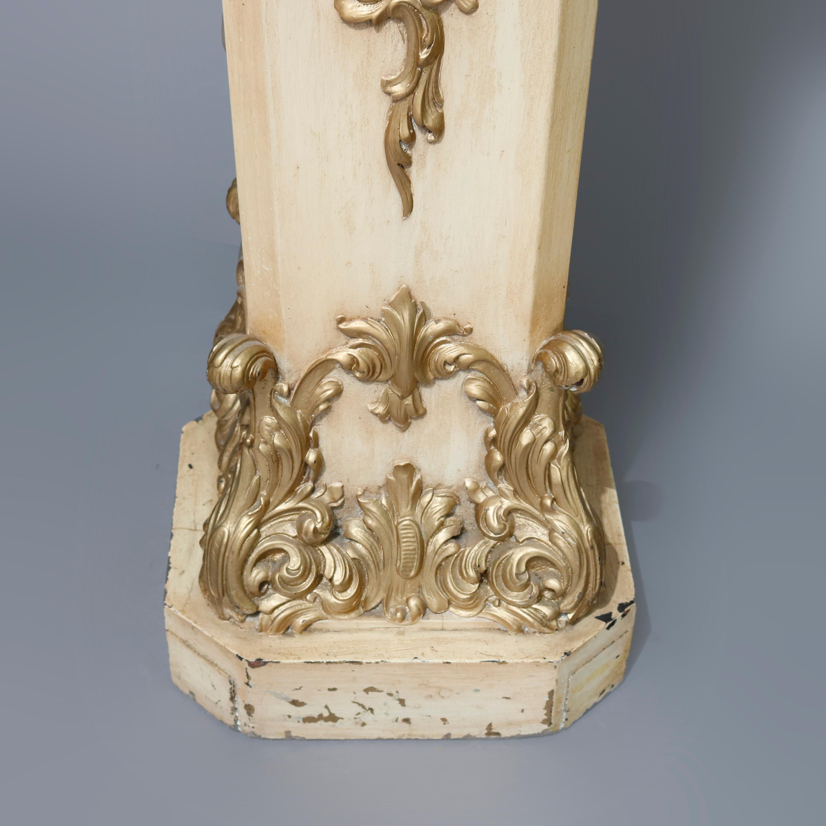 Vintage Italian Parcel Gilt Carved Wood Marble-Top Pedestal, 20th Century 6