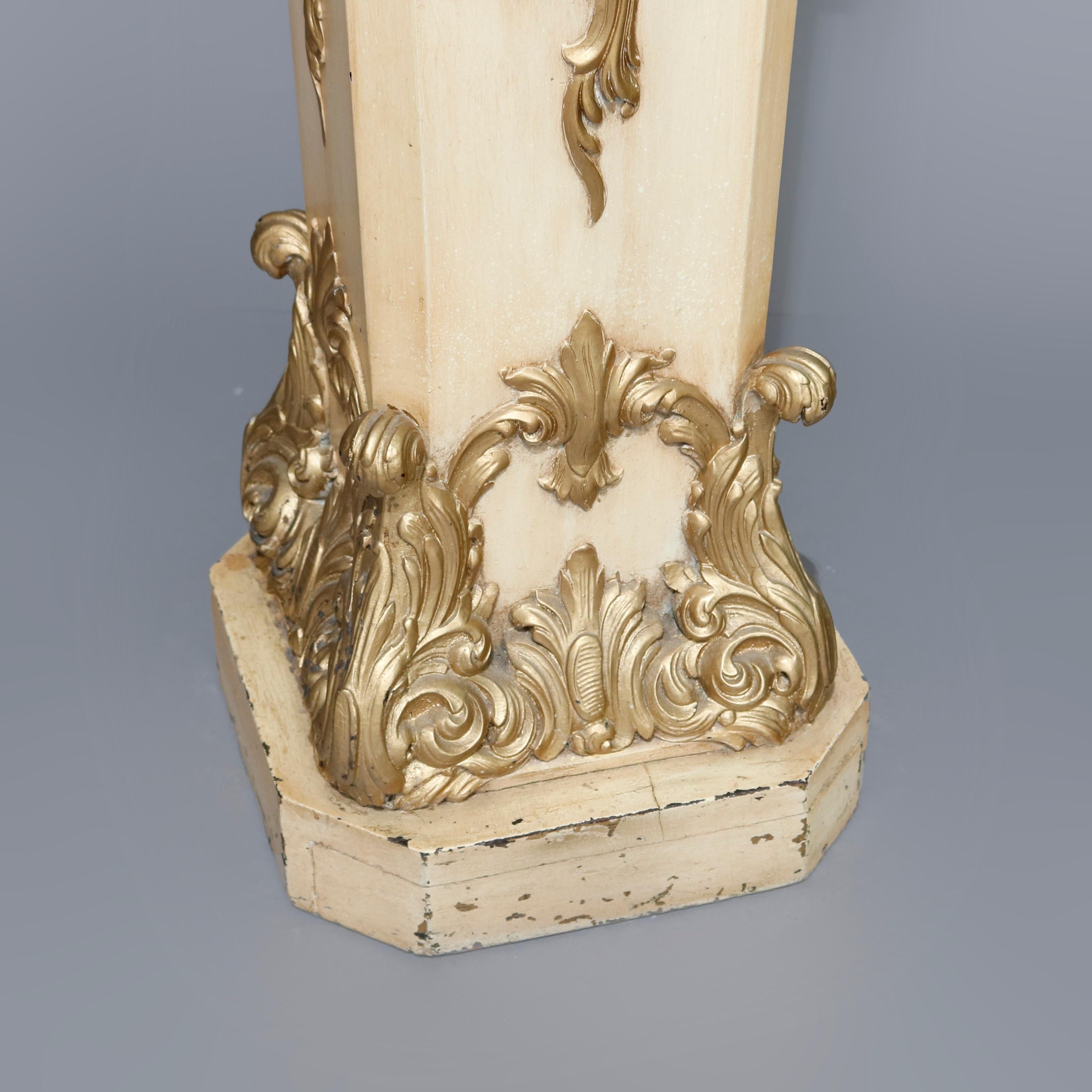 Classical Greek Vintage Italian Parcel Gilt Carved Wood Marble-Top Pedestal, 20th Century