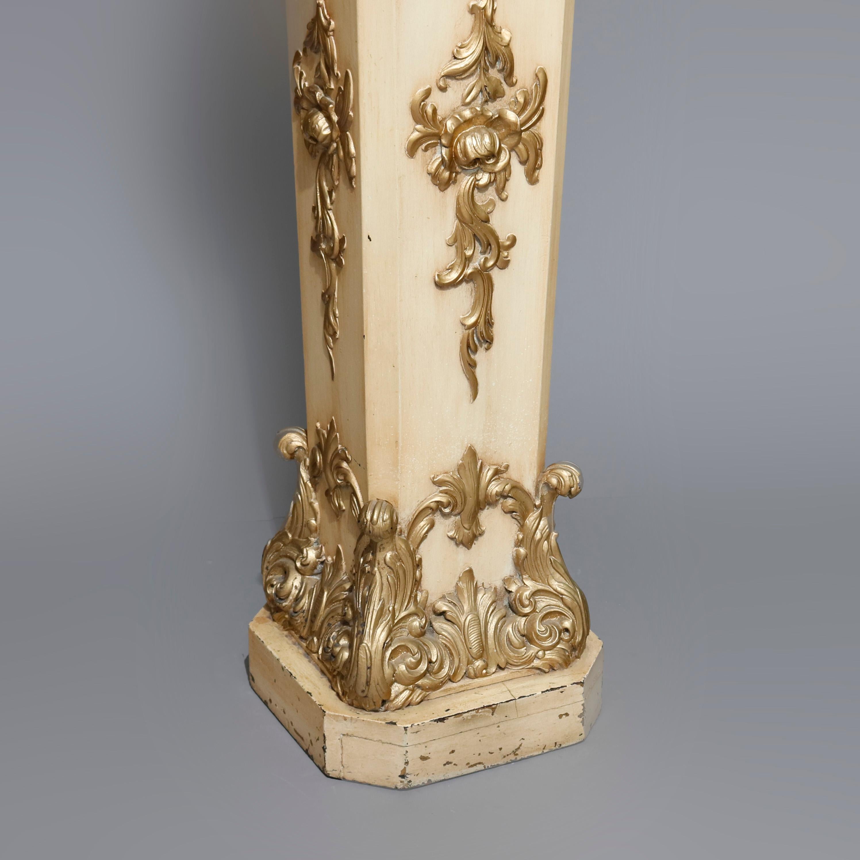 Vintage Italian Parcel Gilt Carved Wood Marble-Top Pedestal, 20th Century 1