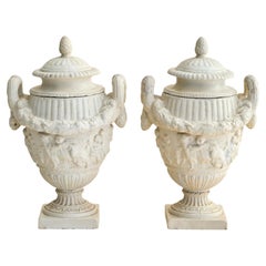 Vintage Italian Neoclassical Plaster Urn with Handles - 2 Available
