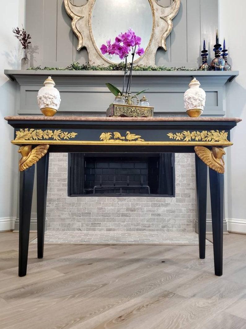 20th Century Vintage Italian Neoclassical Rococo Marble Top Console Table For Sale