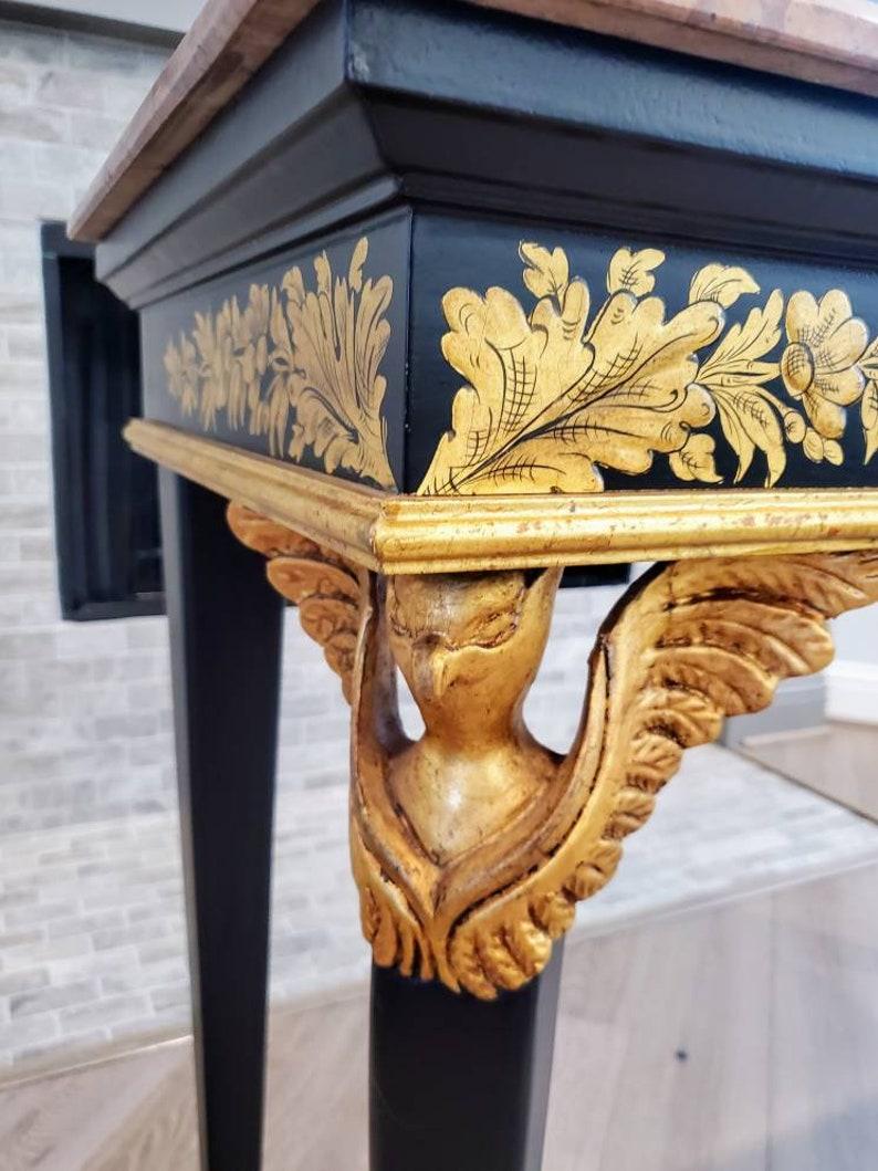 Marbre Table console italienne néoclassique rococo vintage avec plateau en marbre en vente