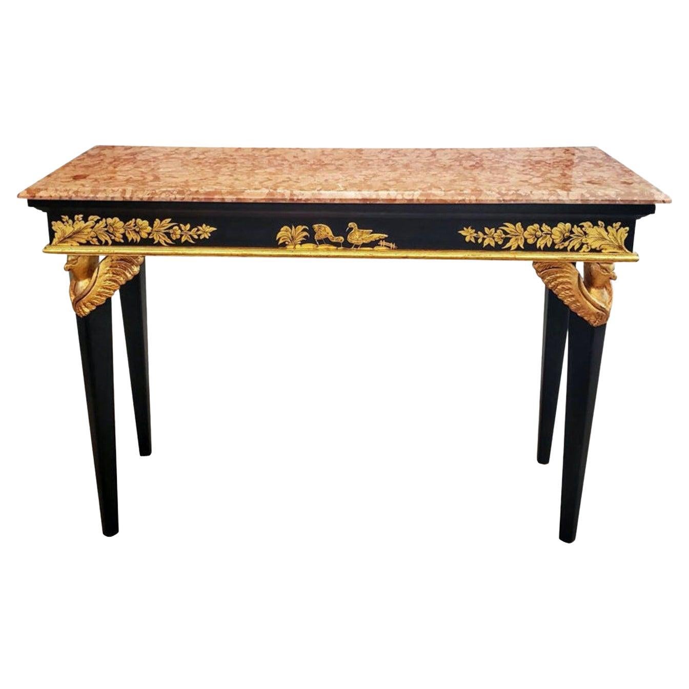 Table console italienne néoclassique rococo vintage avec plateau en marbre