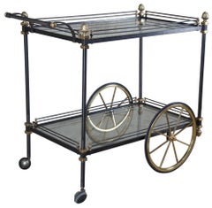 Vintage Italian Neoclassical Steel Brass Bar Tea Cart Artichoke Regency Trolley