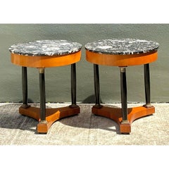 Vintage Italian Neoclassical Stone Top Side Tables - A Pair