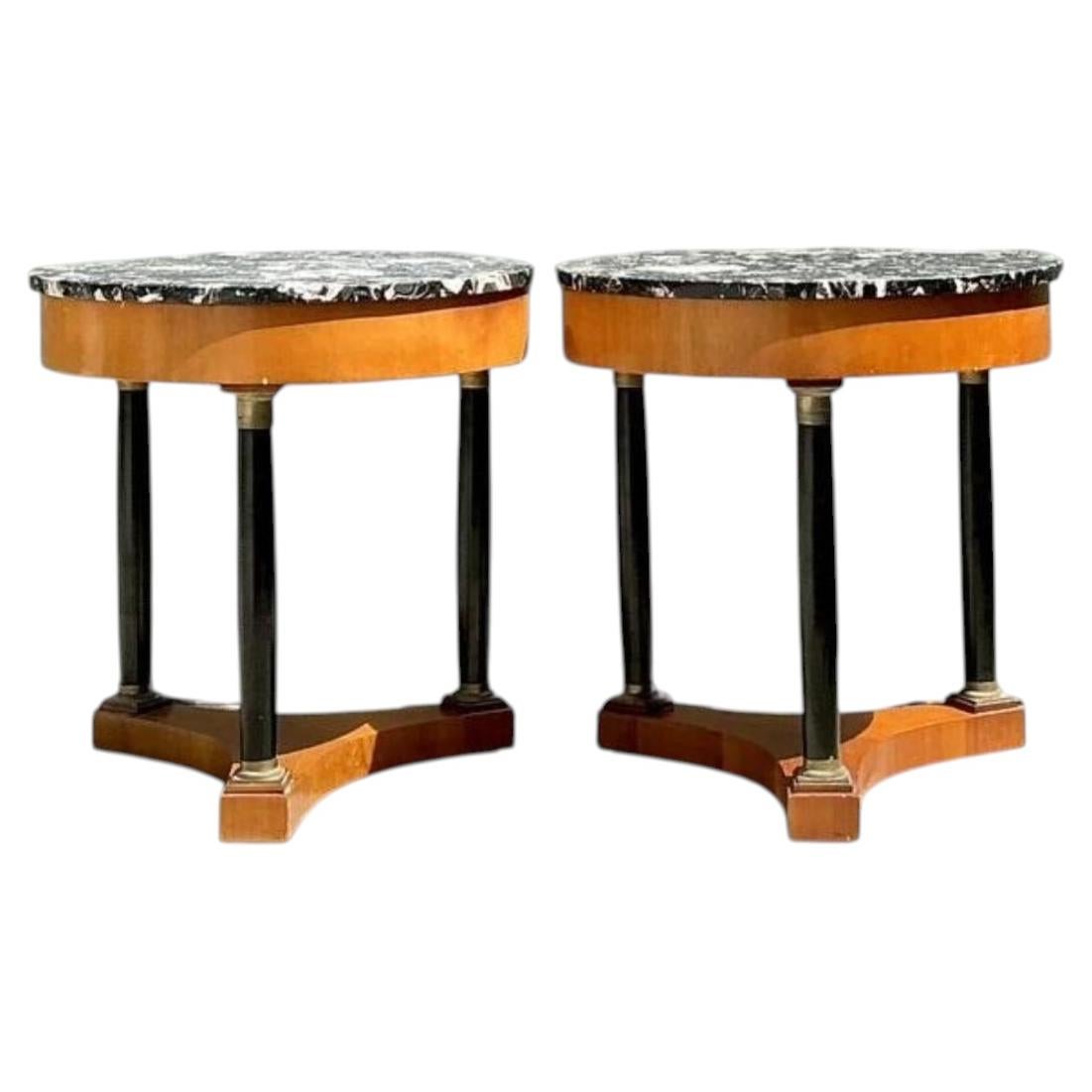 Vintage Italian Neoclassical Stone Top Side Tables - A Pair