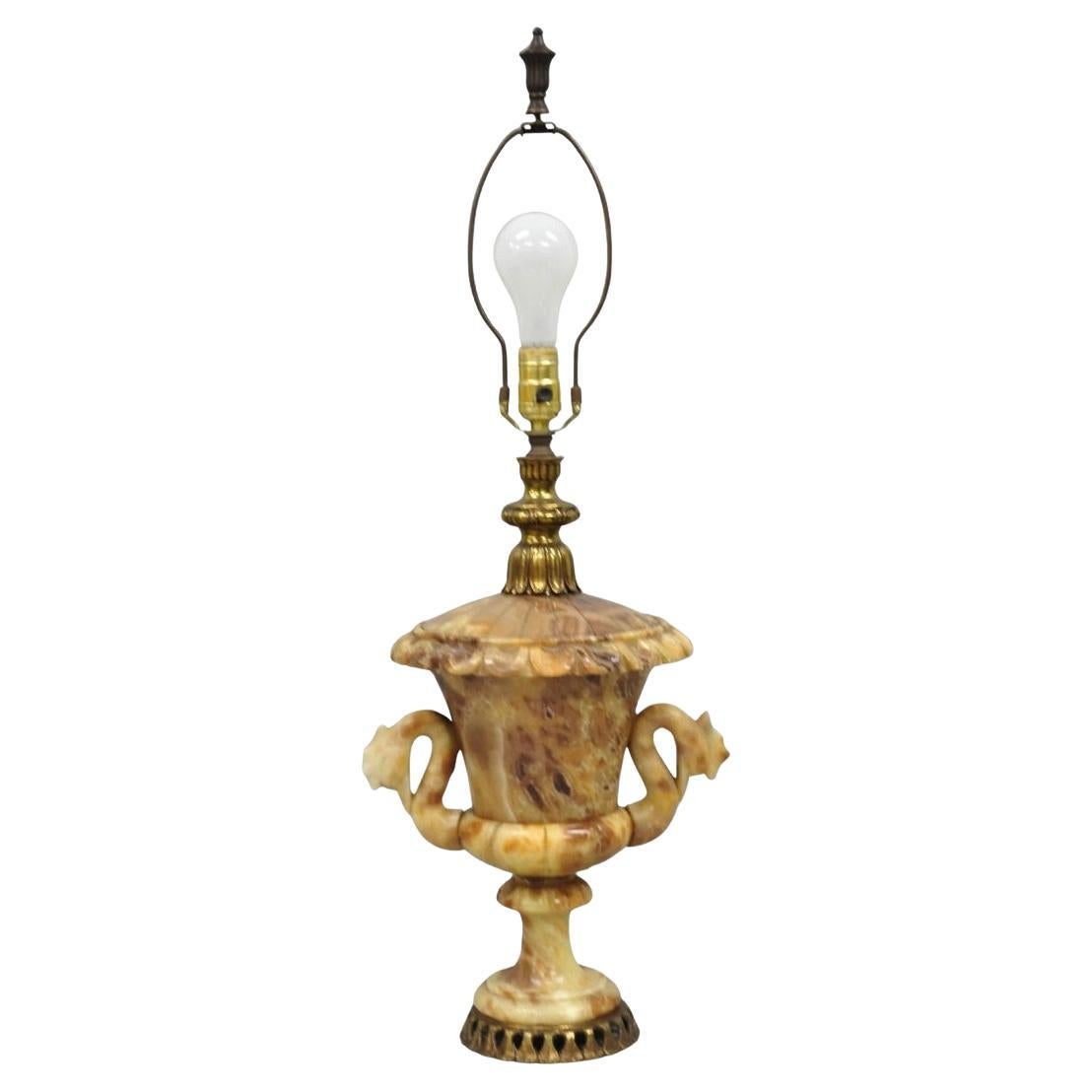Vintage Italian Neoclassical Style Carved Alabaster Trophy Cup Urn Table Lamp