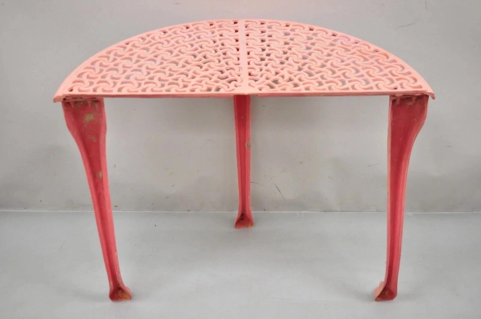 Vintage Italian Neoclassical Style Cast Aluminum Pink Demilune Console Table For Sale 5