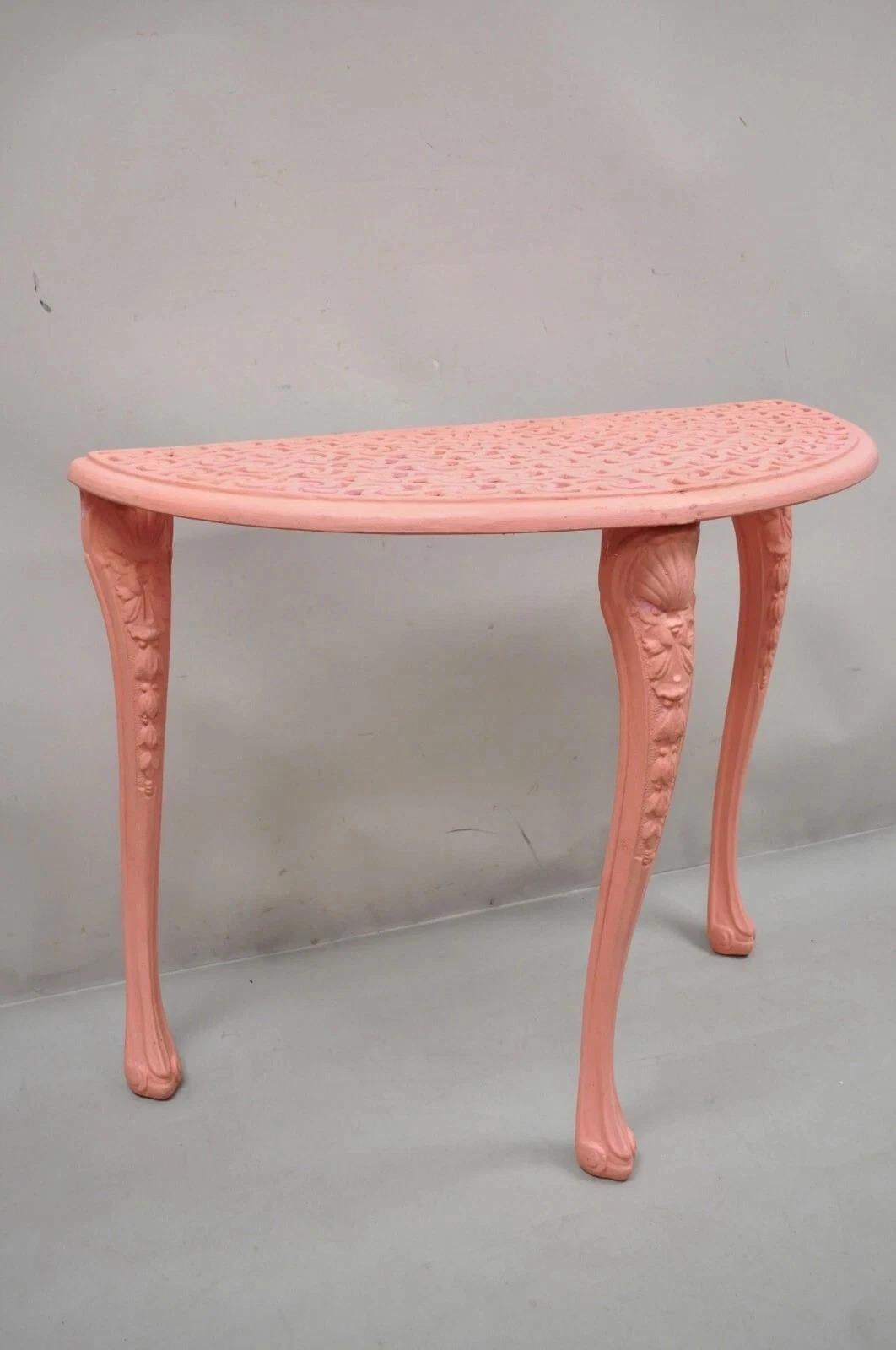 Vintage Italian Neoclassical Style Cast Aluminum Pink Demilune Console Table For Sale 6