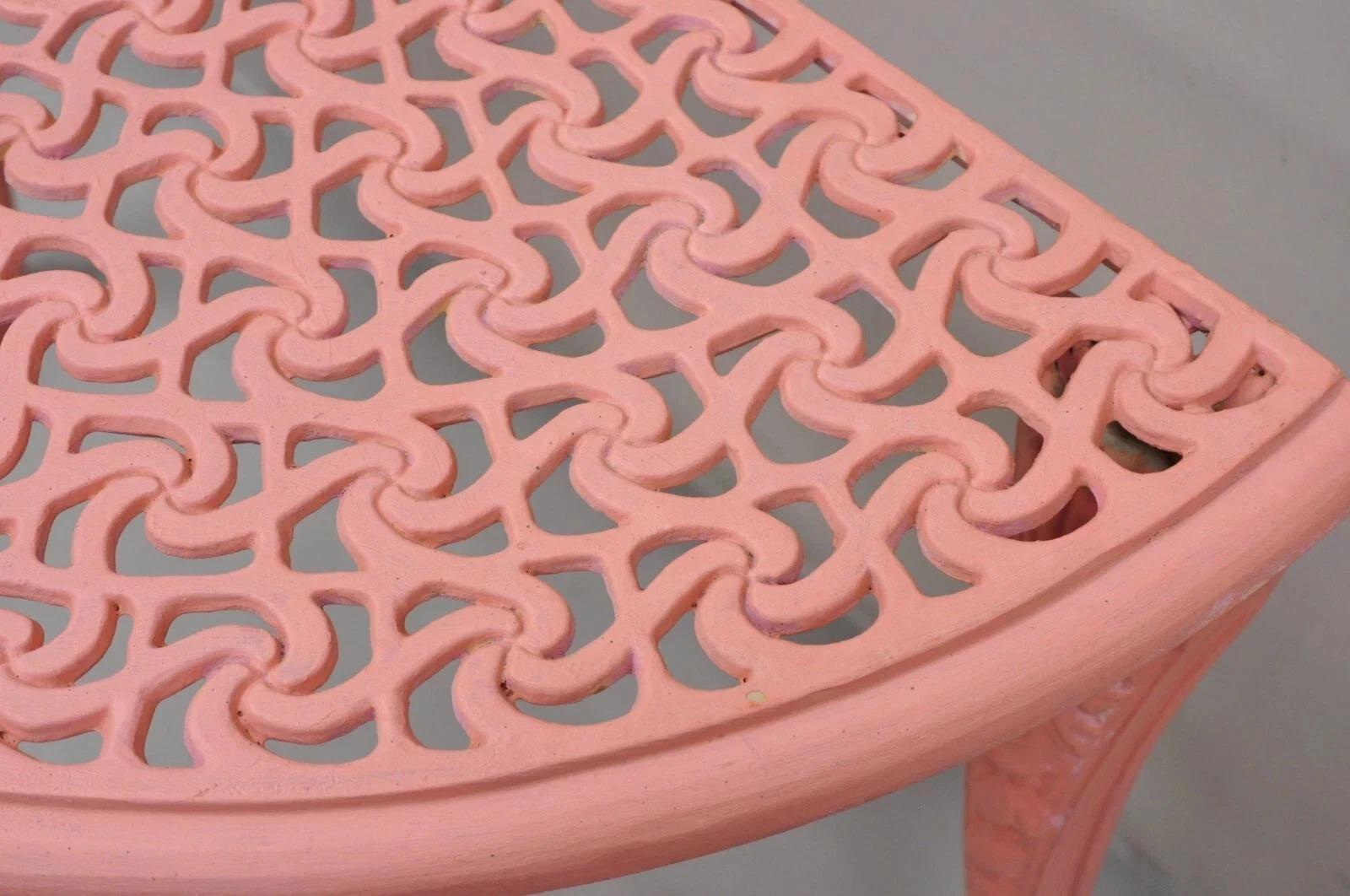 Vintage Italian Neoclassical Style Cast Aluminum Pink Demilune Console Table For Sale 2