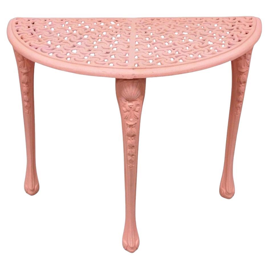 Vintage Italian Neoclassical Style Cast Aluminum Pink Demilune Console Table For Sale