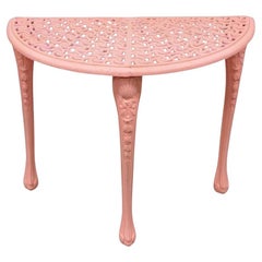 Vintage Italian Neoclassical Style Cast Aluminum Pink Demilune Console Table
