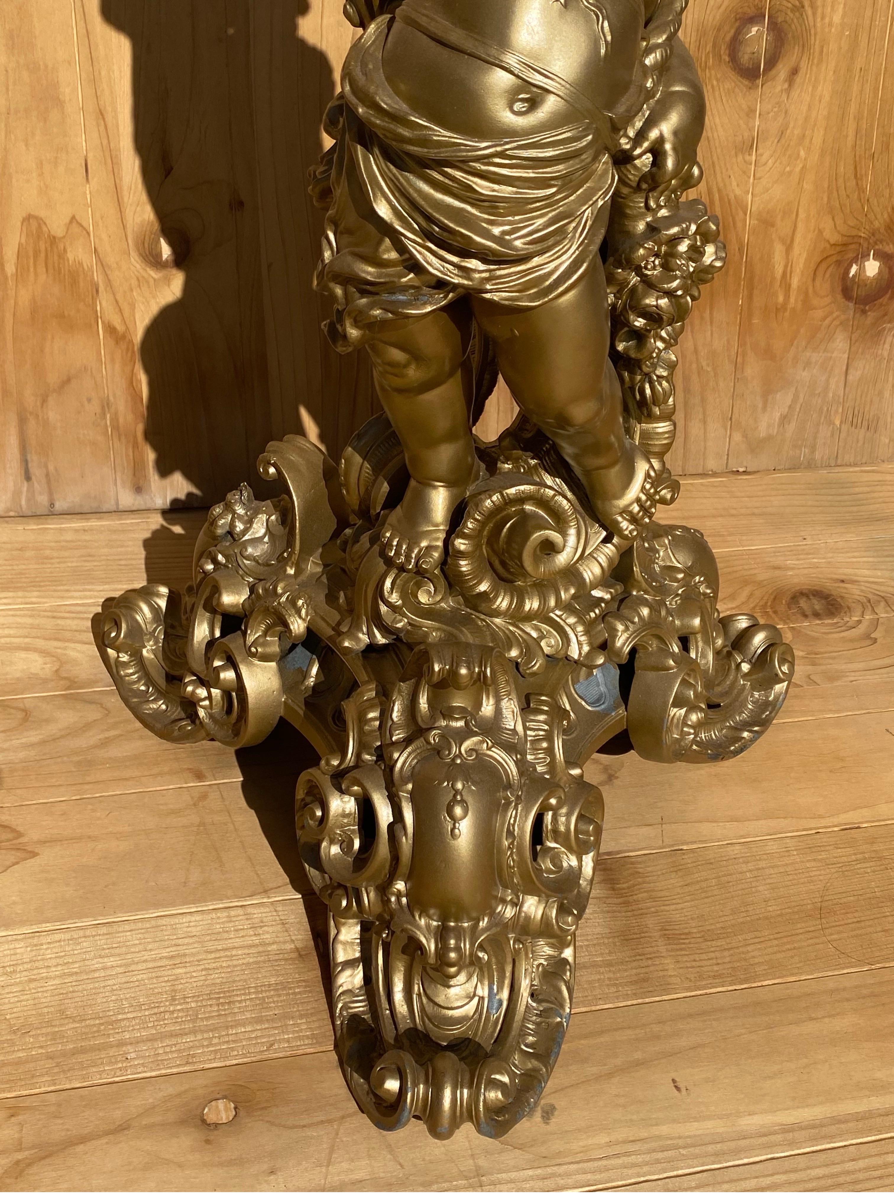 Carved Vintage Italian Neoclassical Style Gold Ornate Cherub Putti Pedestal Plant Stand For Sale