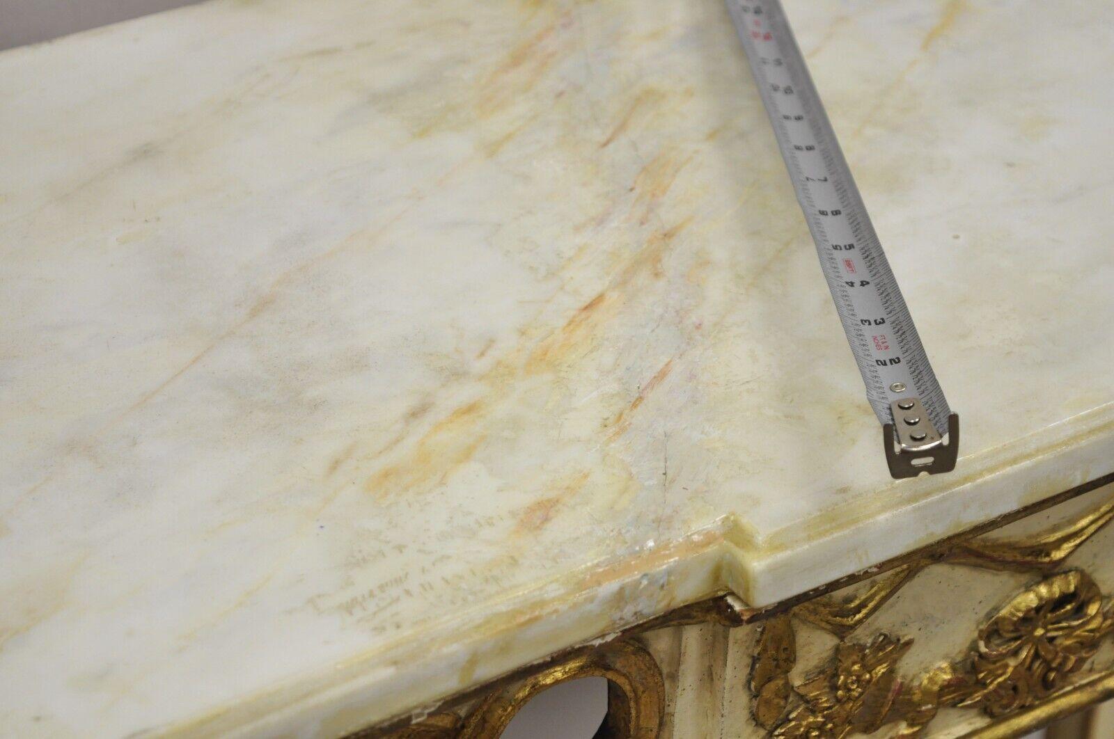 Vintage Italian Neoclassical Style Marble Top Cream and Gold Gilt Console Table For Sale 4