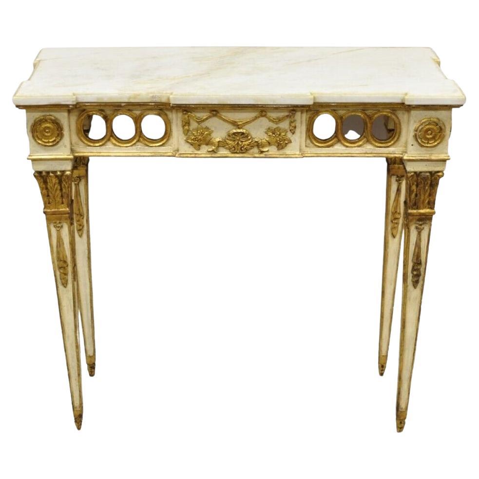 Vintage Italian Neoclassical Style Marble Top Cream and Gold Gilt Console Table