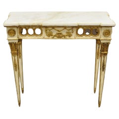 Table console italienne de style néoclassique crème et dorée