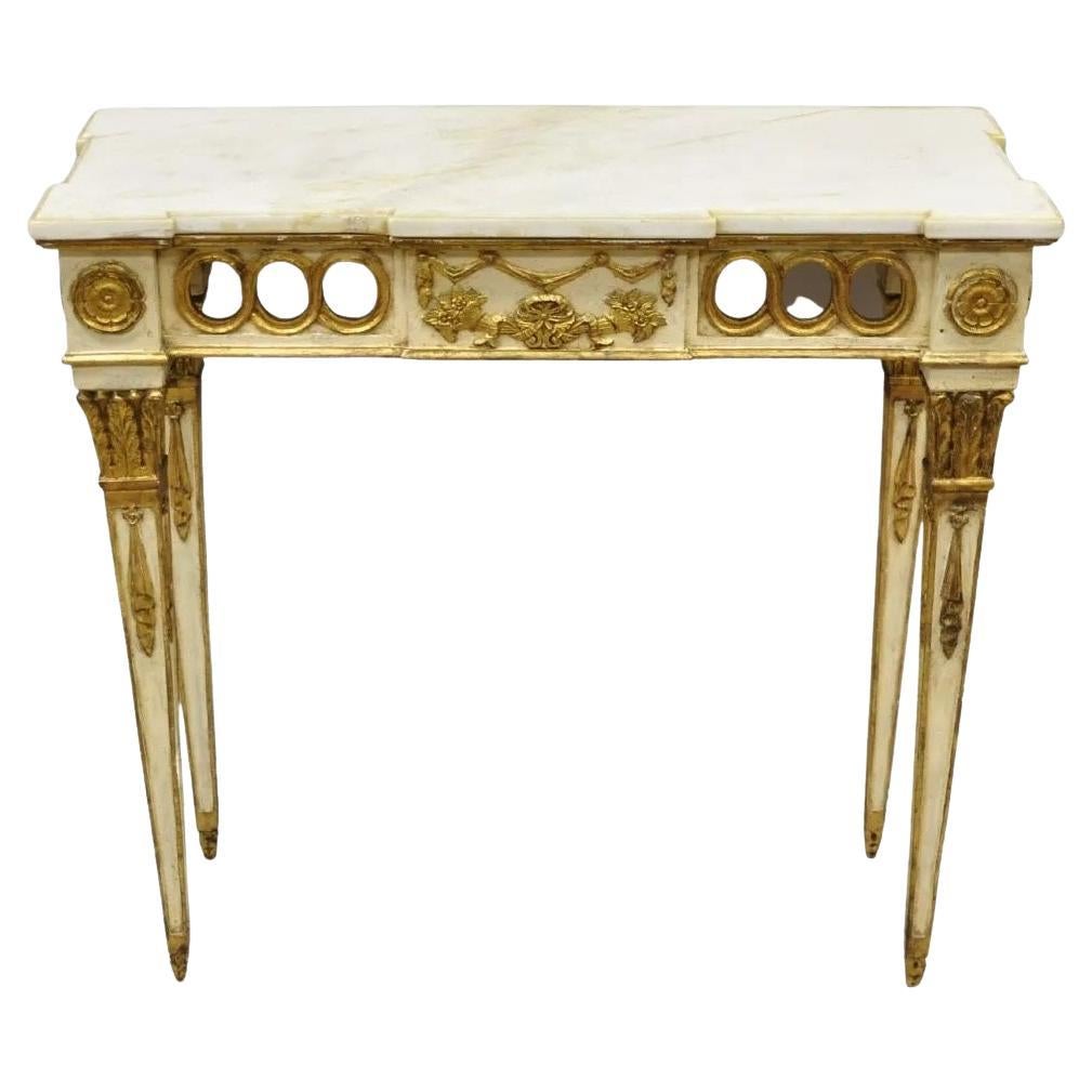 Italienischer Konsolentisch im neoklassischen Stil im Vintage-Stil mit Marmorplatte in Creme und vergoldetem Gold im Angebot
