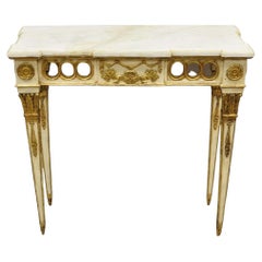Italienischer Konsolentisch im neoklassischen Stil im Vintage-Stil mit Marmorplatte in Creme und vergoldetem Gold