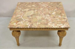 Vintage Italian Neoclassical Style Pink Rouge Marble Square Coffee Table