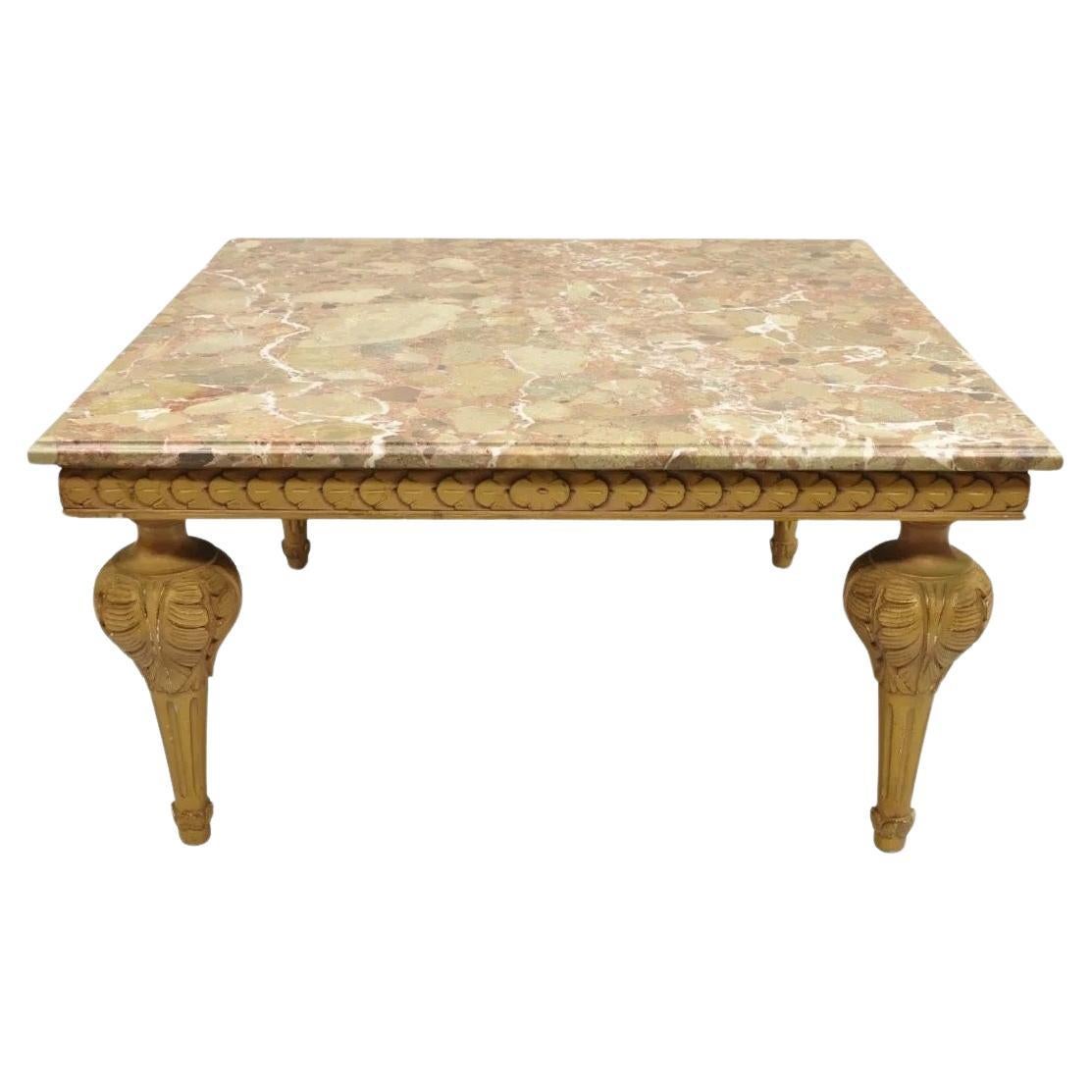 Table basse carrée italienne de style néoclassique rose et rouge
