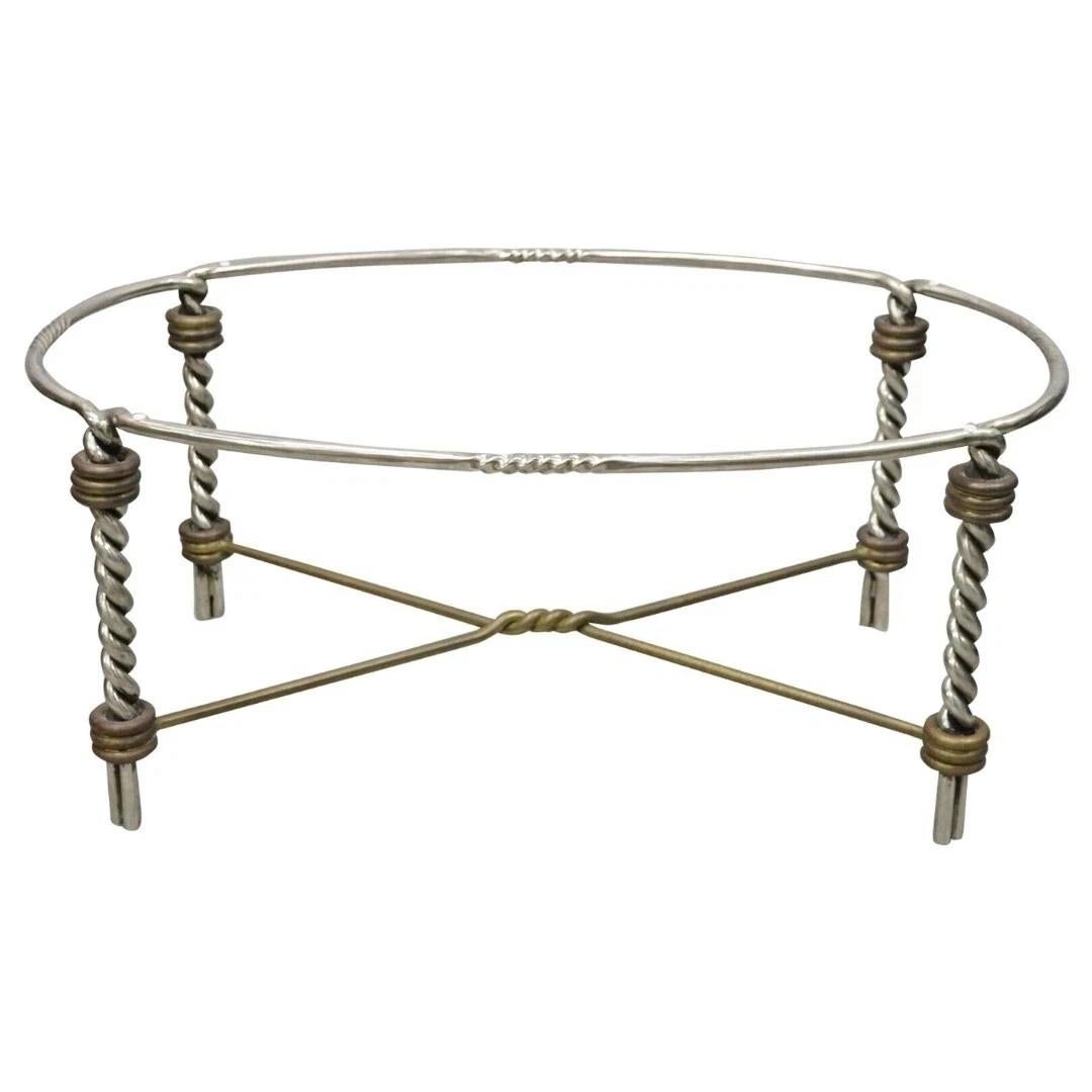 Vintage Italian Neoclassical Style Steel Bronze Twisted Metal Oval Coffee Table For Sale