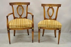 Vintage Italian Neoclassical Style Walnut Greek Key Dining Chairs - Set of 6
