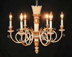 Vintage Italian Neoclassical Style White and Gold Giltwood Arrow Chandelier