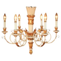 Vintage Italian Neoclassical Style White and Gold Giltwood Arrow Chandelier