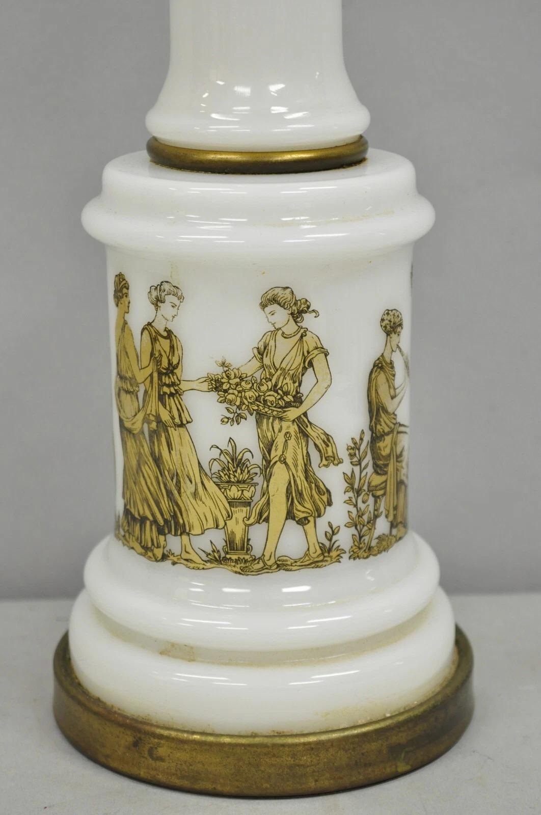 Unknown Vintage Italian Neoclassical Style White Milk Glass Empire Column Table Lamp For Sale