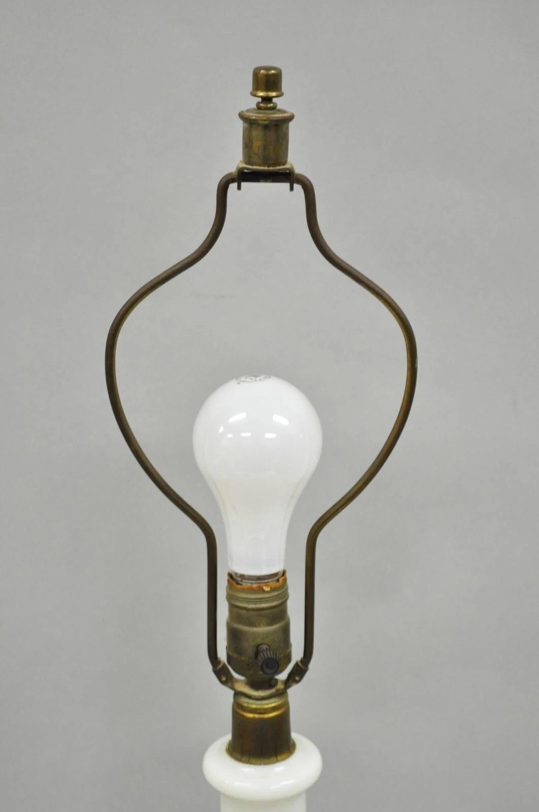 Vintage Italian Neoclassical Style White Milk Glass Empire Column Table Lamp In Good Condition For Sale In Philadelphia, PA