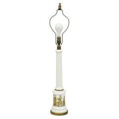 Vintage Italian Neoclassical Style White Milk Glass Empire Column Table Lamp