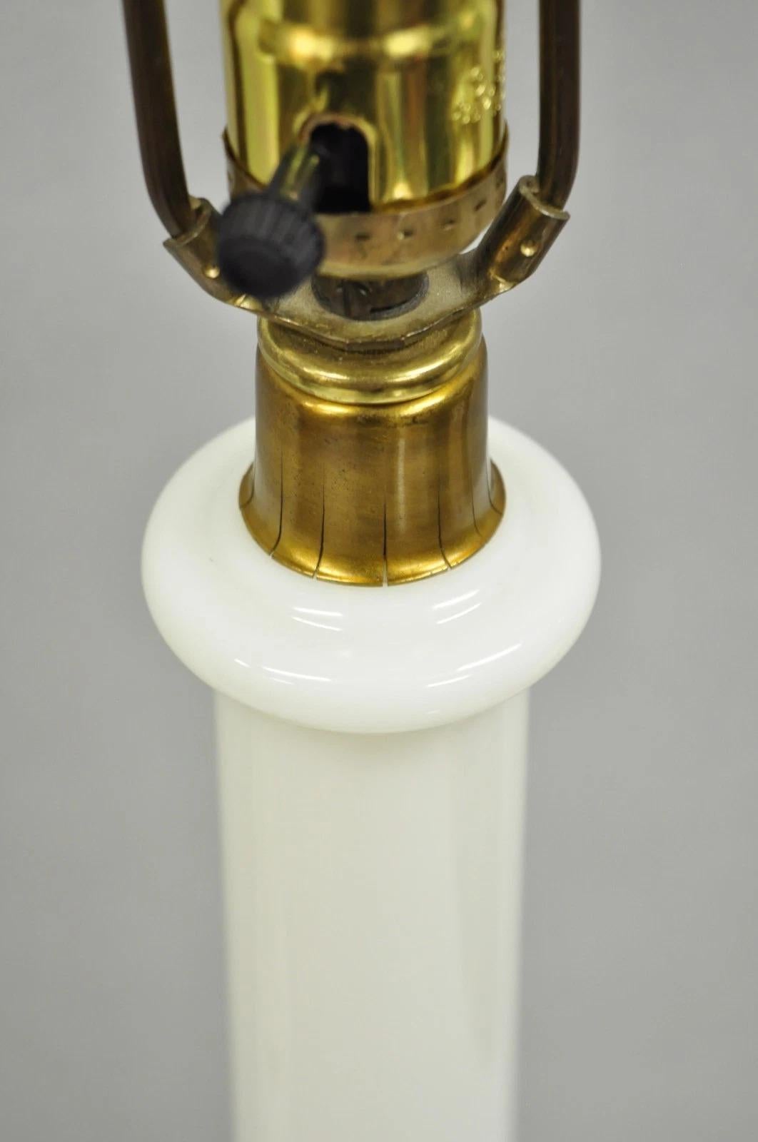 Vintage Italian Neoclassical White Milk Glass Empire Column Table Lamps - a Pair For Sale 3