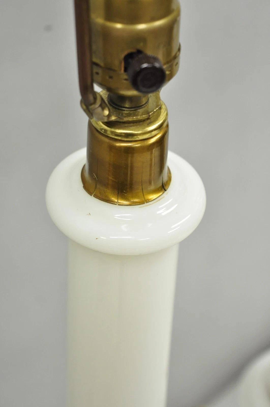 Vintage Italian Neoclassical White Milk Glass Empire Column Table Lamps - a Pair For Sale 4