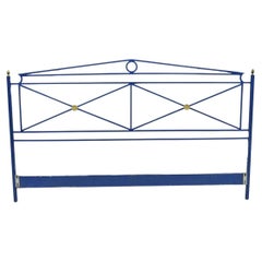 Vintage Italian Neoclassical Wrought Iron & Brass X-Frame King Sz Bed Headboard