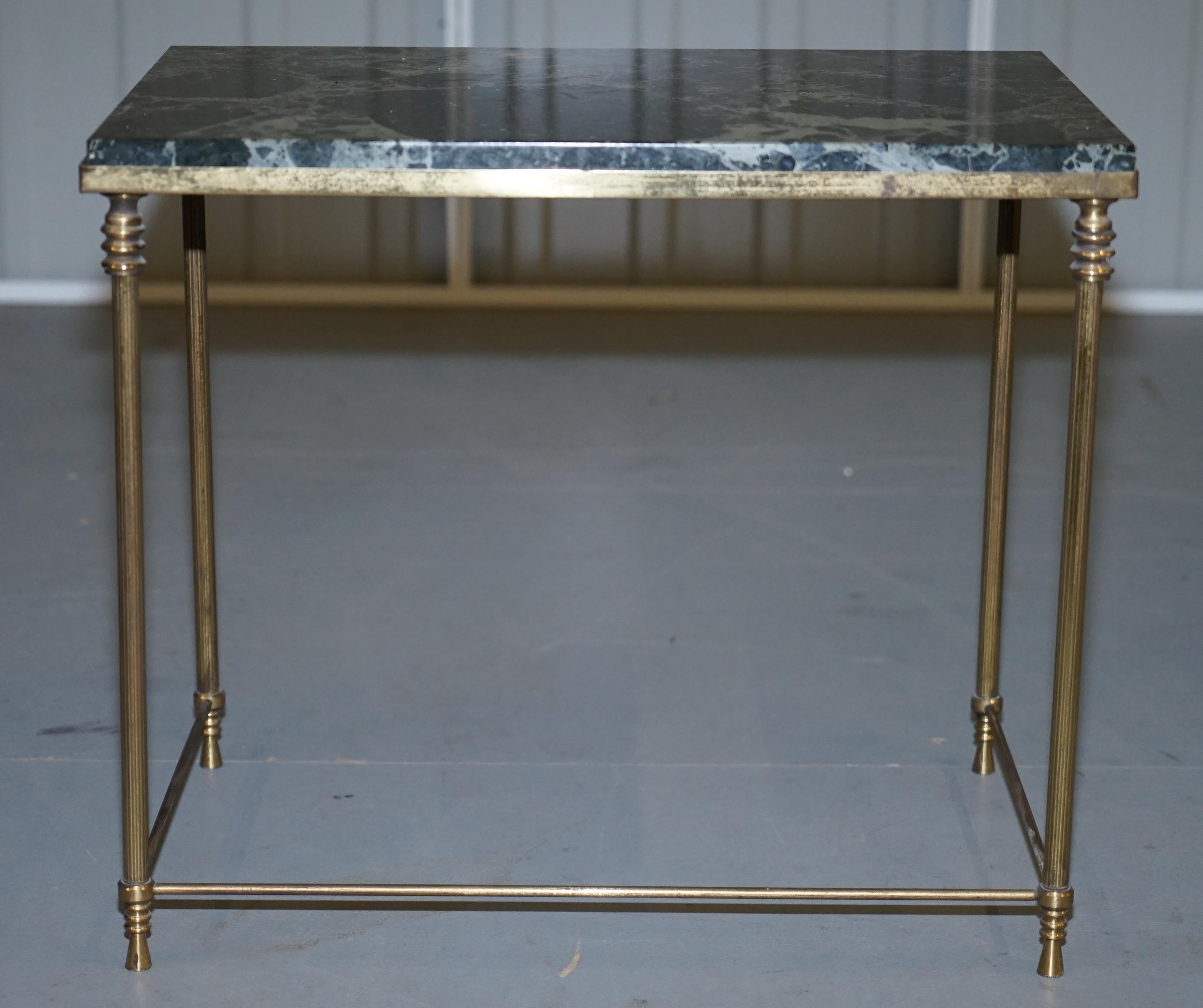 Vintage Italian Nest of Three Tables circa 1940s Brass with Thick Marble Top 5