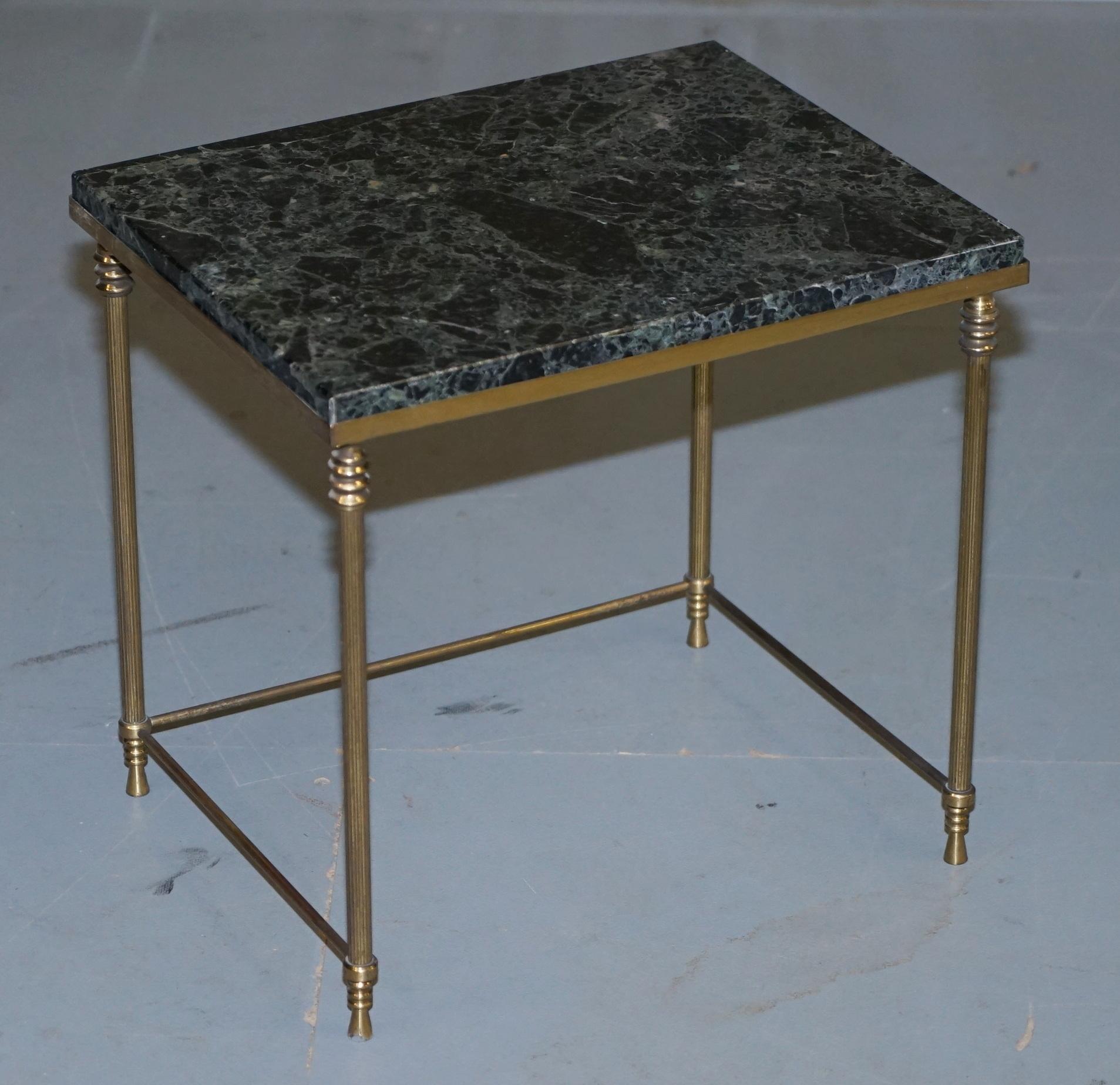 Vintage Italian Nest of Three Tables circa 1940s Brass with Thick Marble Top 7