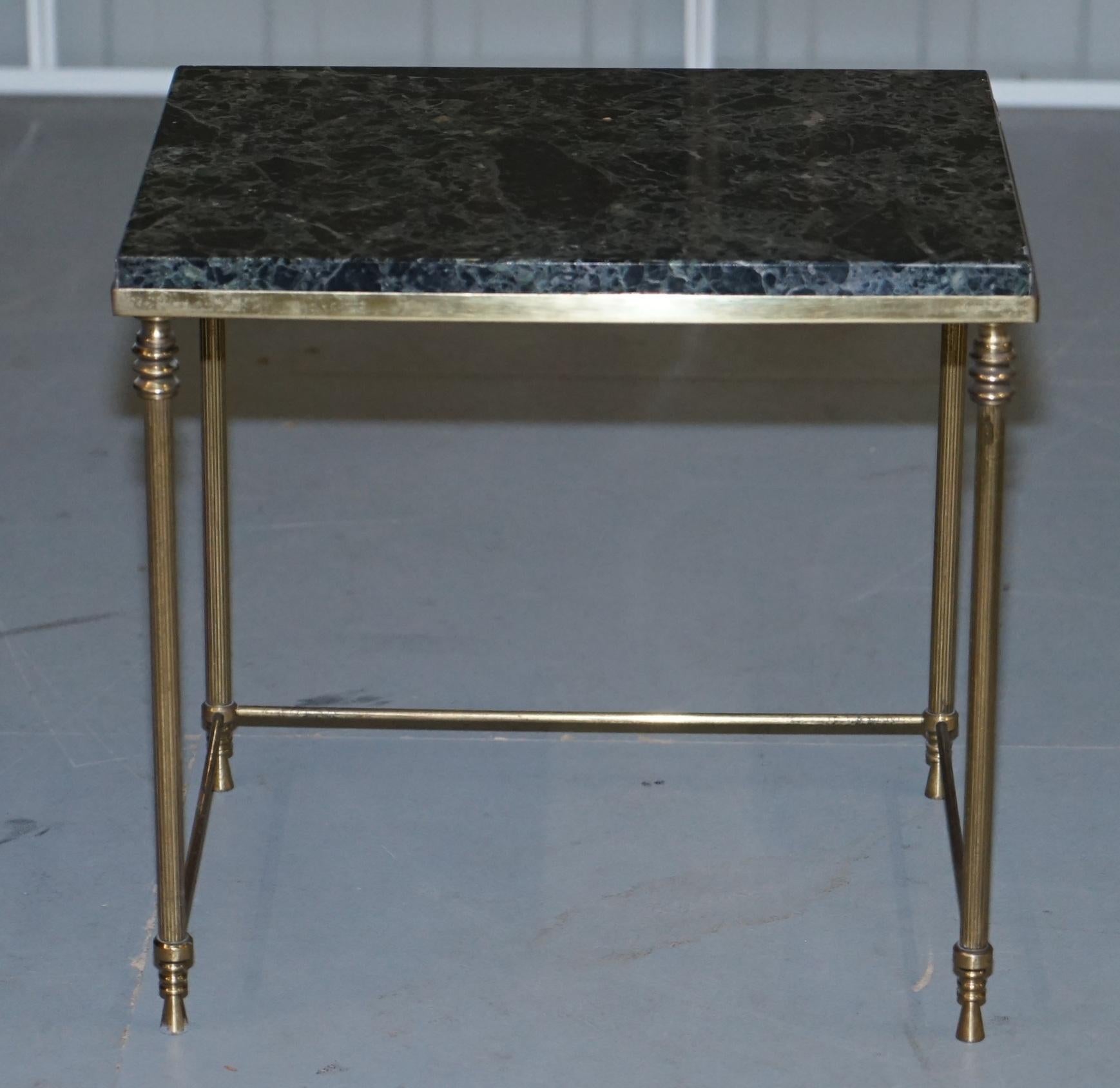 Vintage Italian Nest of Three Tables circa 1940s Brass with Thick Marble Top 8