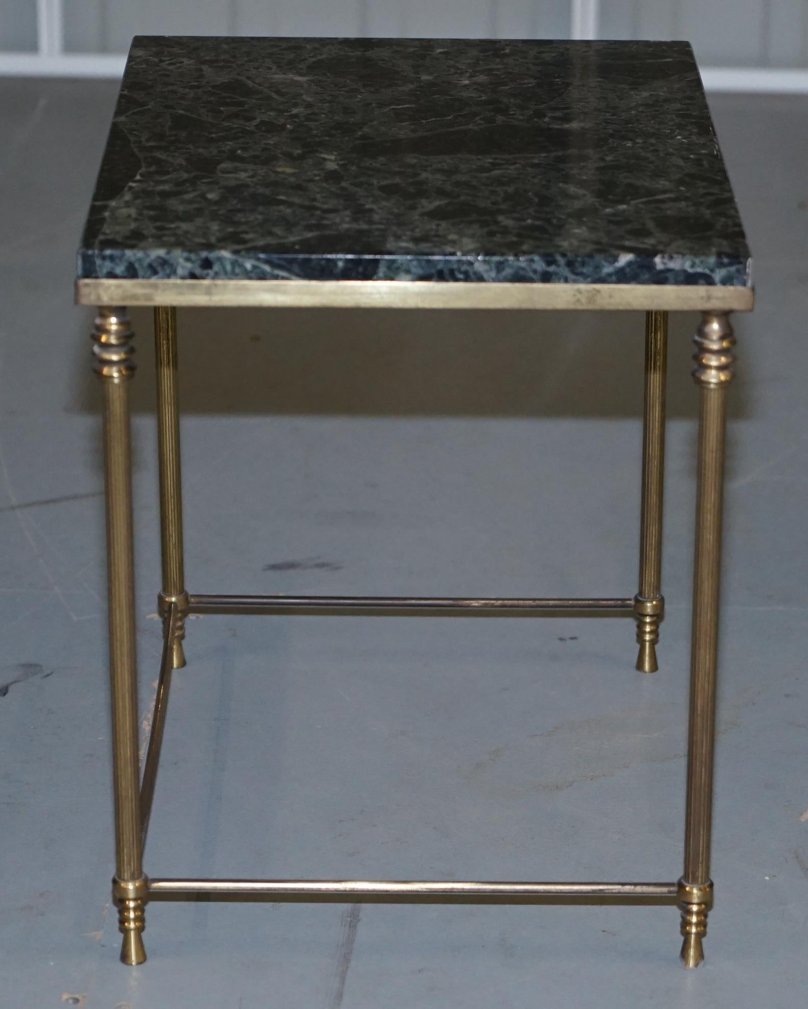Vintage Italian Nest of Three Tables circa 1940s Brass with Thick Marble Top 10