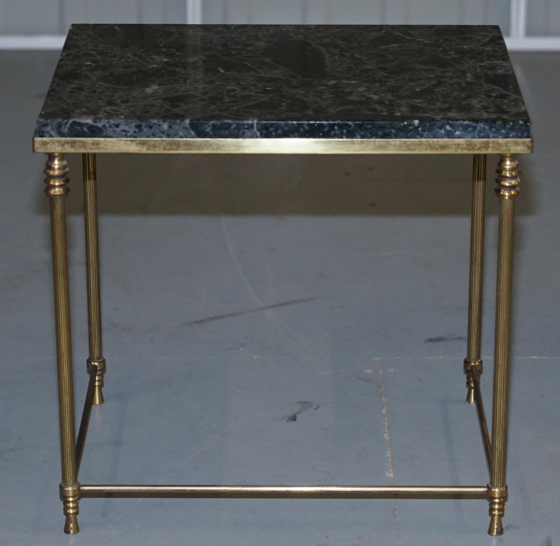 Vintage Italian Nest of Three Tables circa 1940s Brass with Thick Marble Top 11