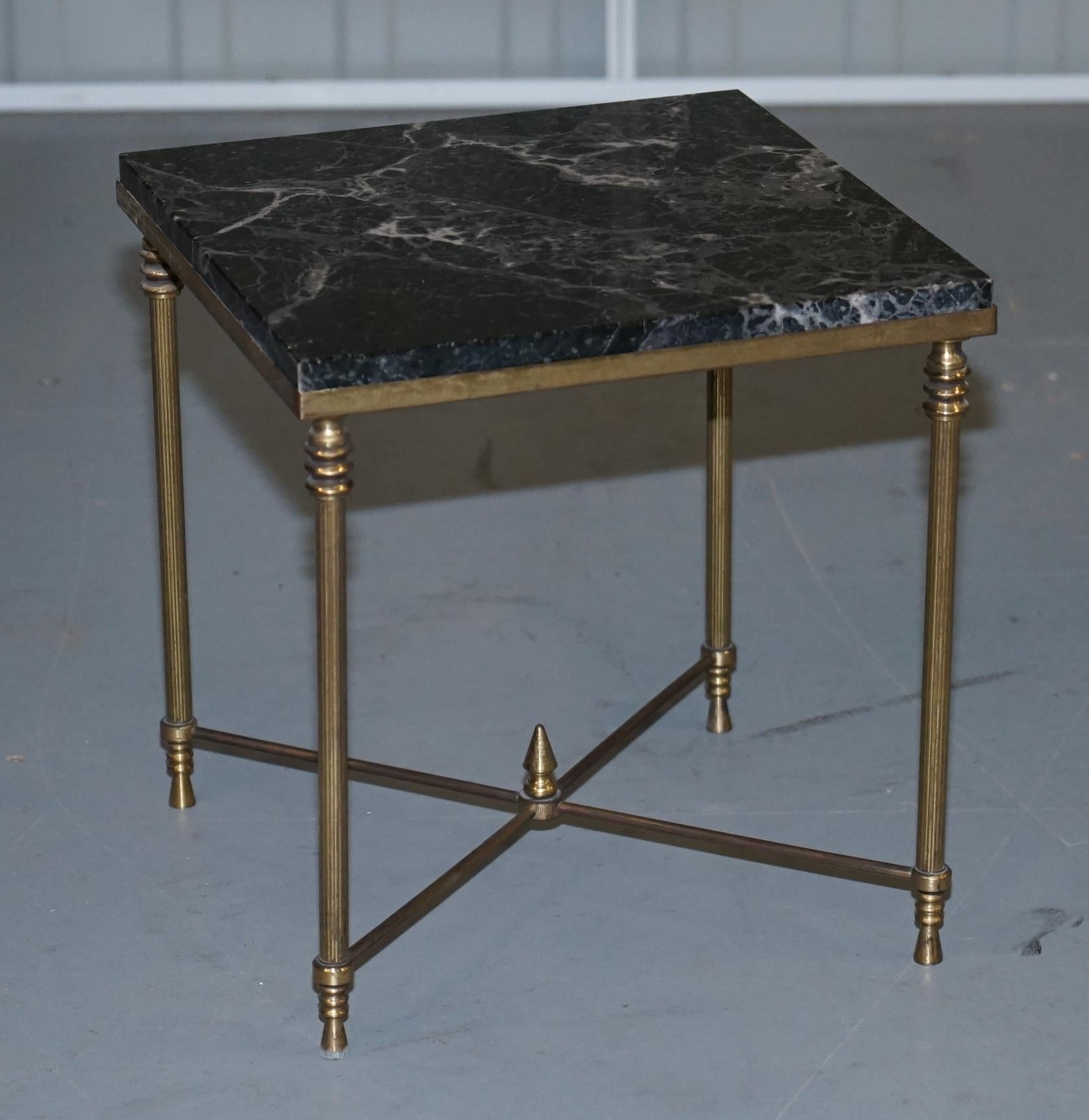 Vintage Italian Nest of Three Tables circa 1940s Brass with Thick Marble Top 12
